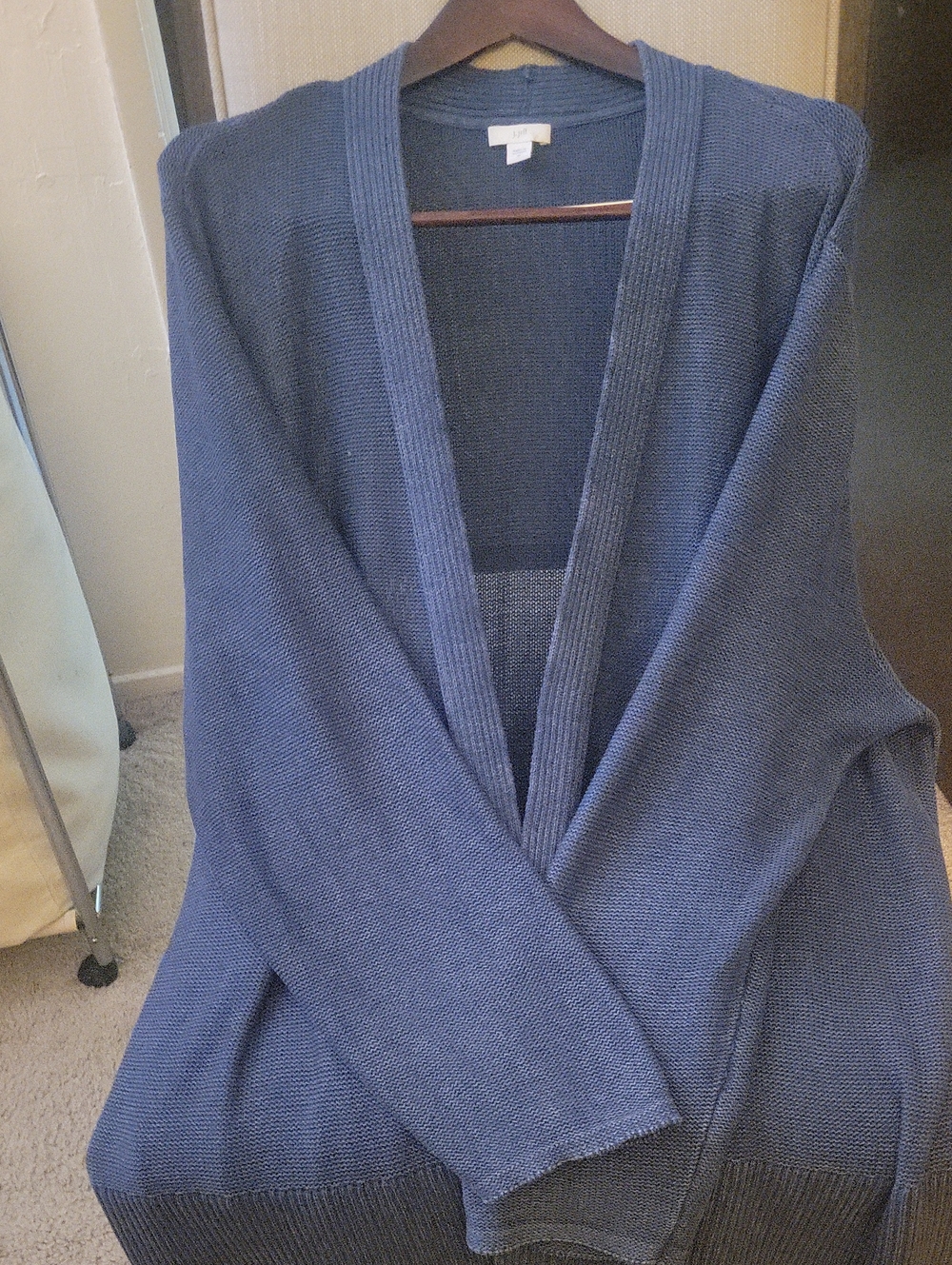 J. Jill Navy Stonewashed Open-Front Ribbed-Trim Cardigan